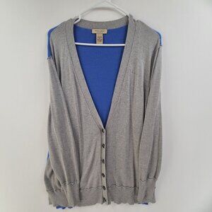 Vertical Design Cardigan Sweater V Neck Blue/Gray  Colorblock Women's Size 3X